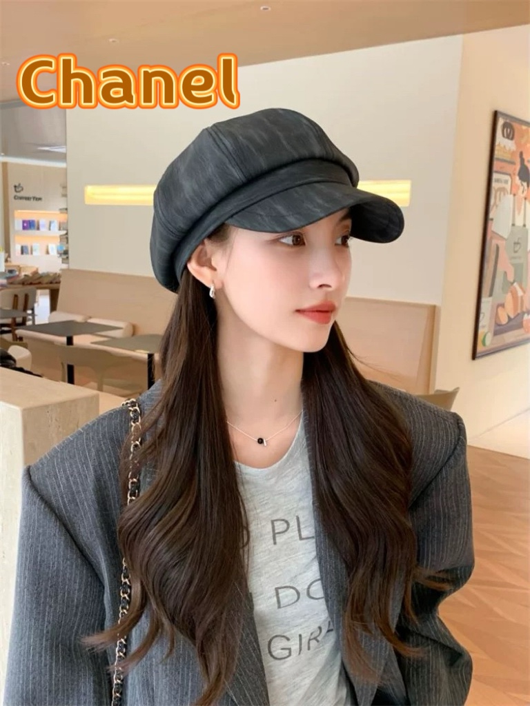 CHANEL香奈儿 gorra octagonal, estilo colegial, material de cuero, tacto agradable, muy elegante, ¡imprescindible para fash…