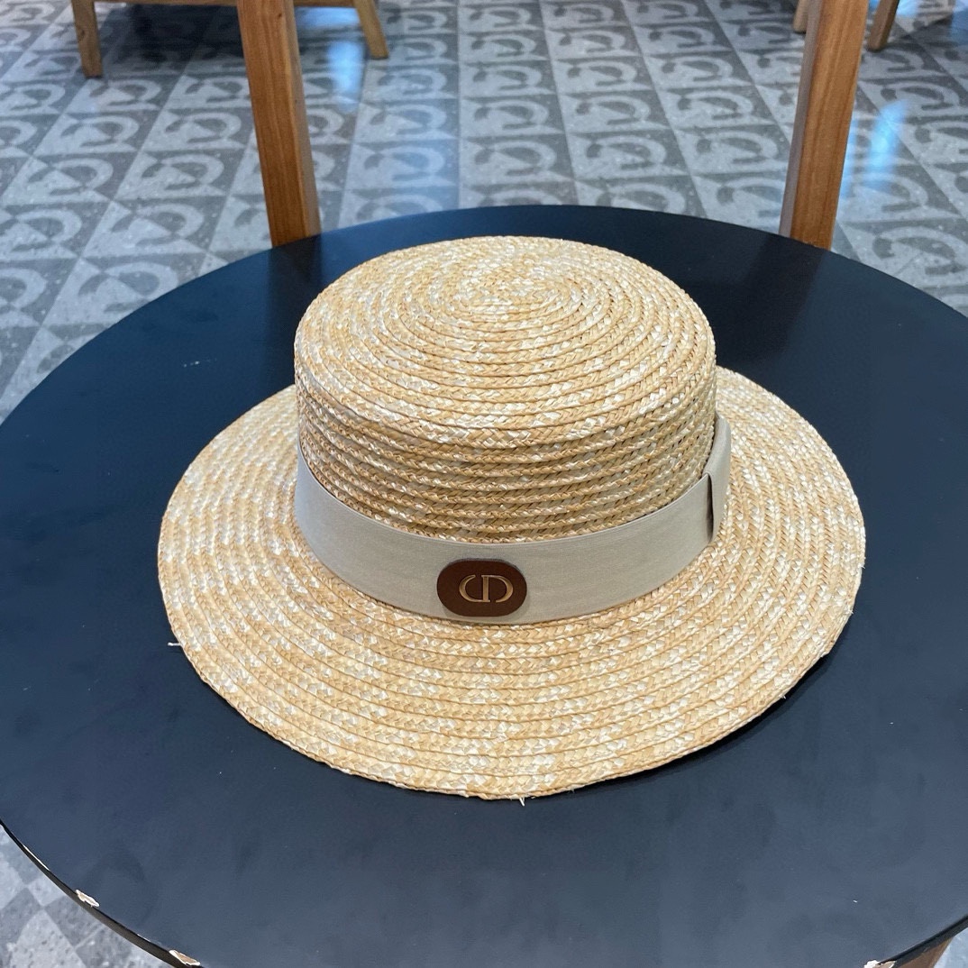 DIOR👒 Dior 2024 primavera/verano nuevo sombrero de paja de trigo 👏 simple y elegante, artículo versátil ~ primera opc…