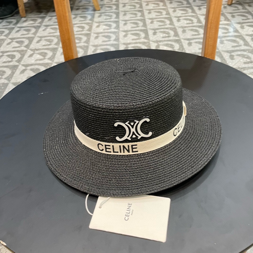 Sombrero de paja Celine 2024 nueva temporada de verano, sombrero para el sol, hecho de paja fina, diseño de colores com…