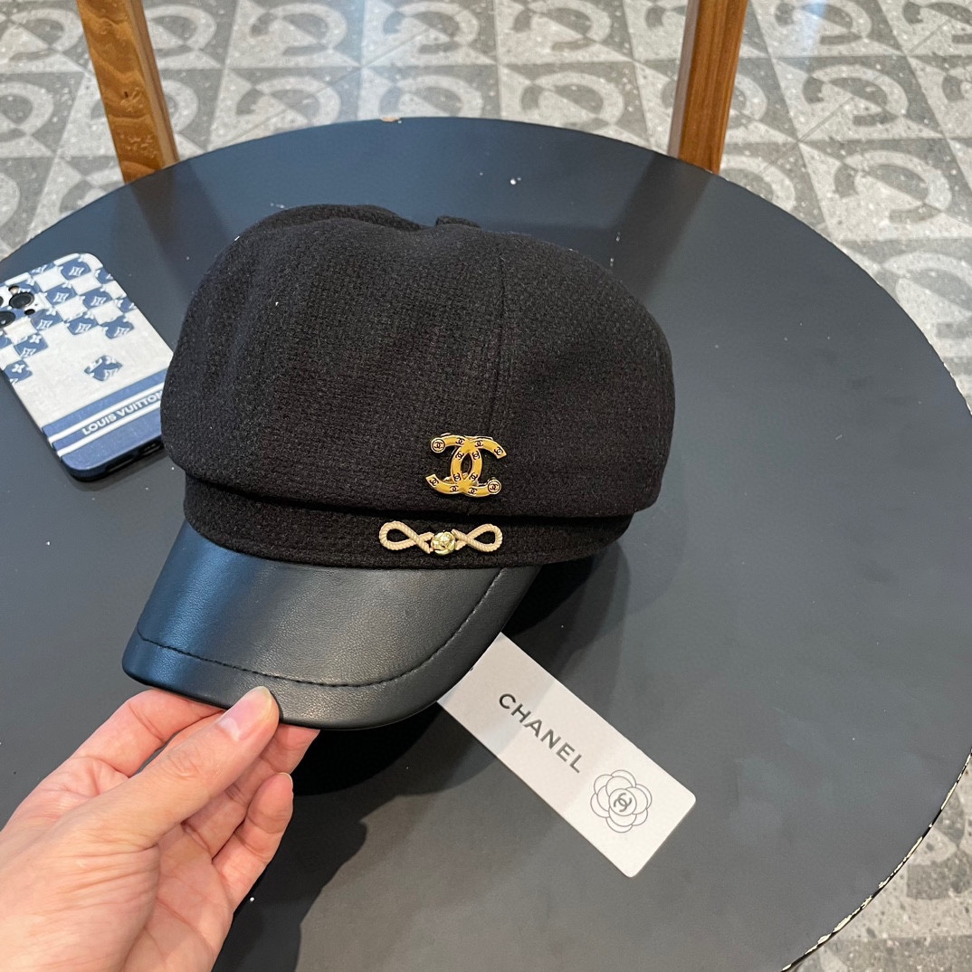 Sombrero de ocho paneles Chanel estilo británico con cuadros, para mujer, nueva temporada 2024, primavera y otoño, vers…