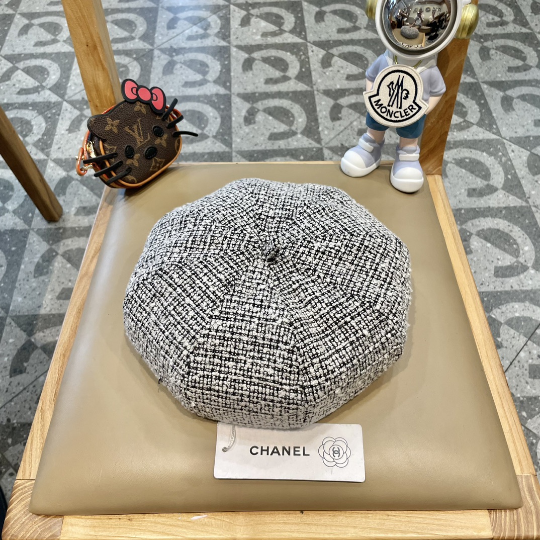Chanel 香奈儿 sombrero de ala corta de otoño e invierno para mujer, estilo japonés que hace la cara más pequeña, octagonal…