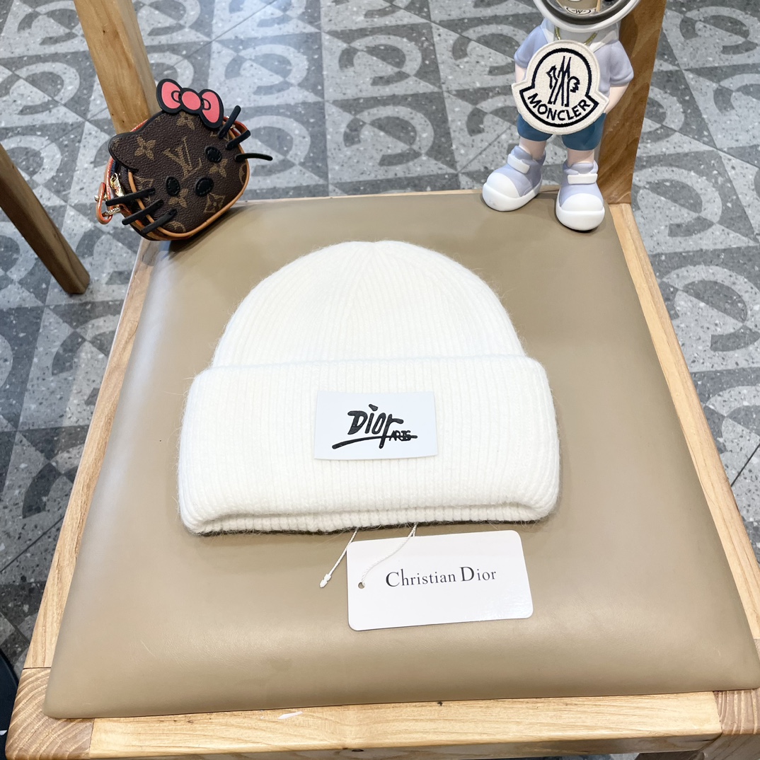 DIOR Dior otoño/invierno gorro de punto de lana de conejo de angora y lana, dobladillo grueso, gorro de punto de hada d…