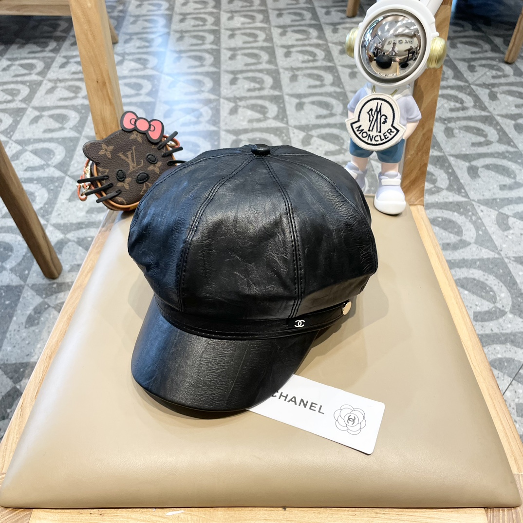 Chane 香奈儿 sombrero de pintor de cuero retro y desgastado, para cabeza grande, boina de alta calidad, gorra de visera de…