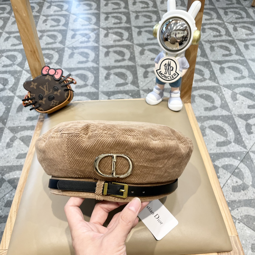DIOR Dior otoño/invierno boina de estilo Maillard con tira de cuero, terciopelo, ala grande que hace la cara más pequeñ…