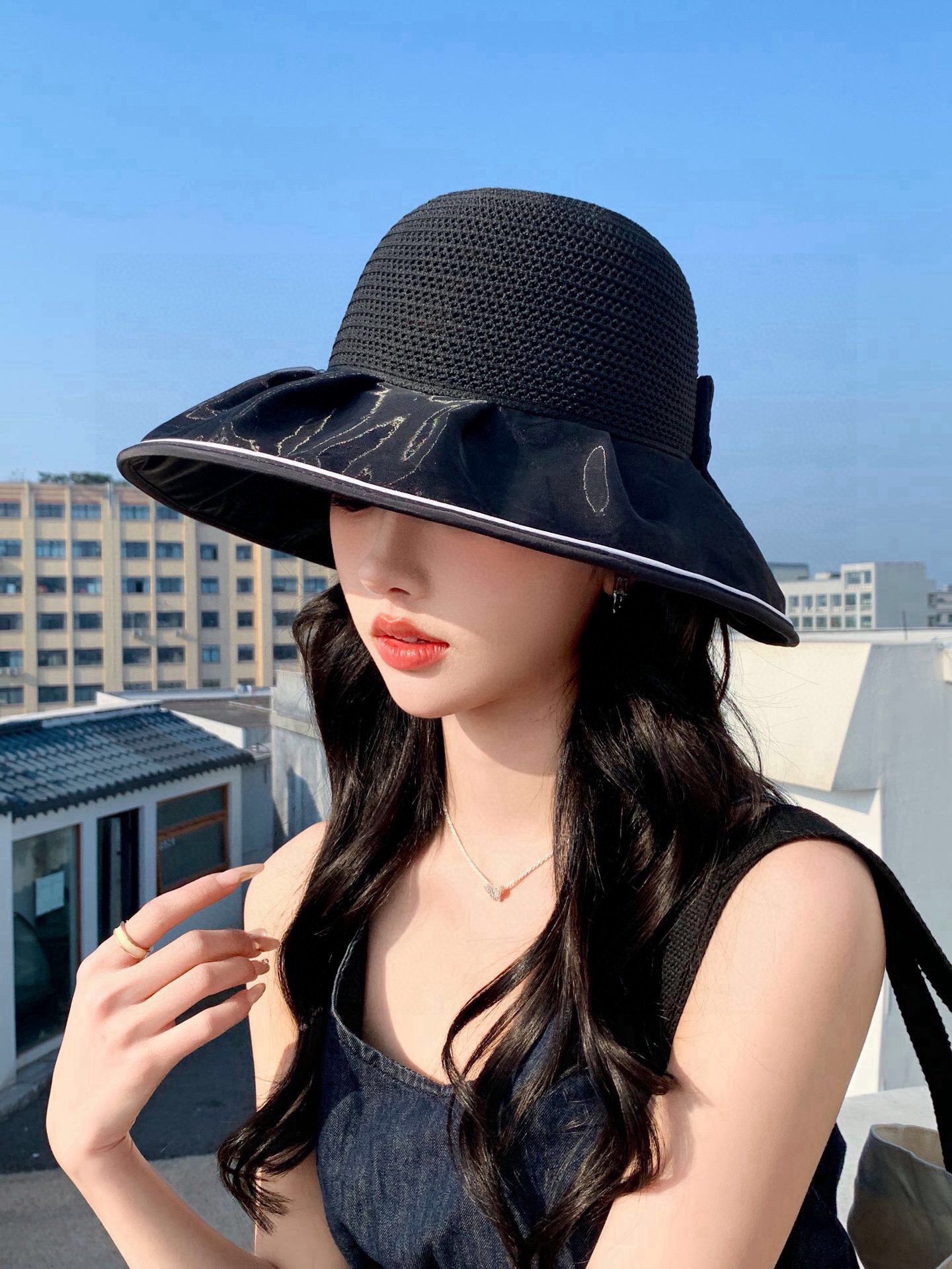 Sombrero de sol de encaje de organza de borde redondo nuevo estilo Balenciaga, elegante y versátil, sombrero de pescado…