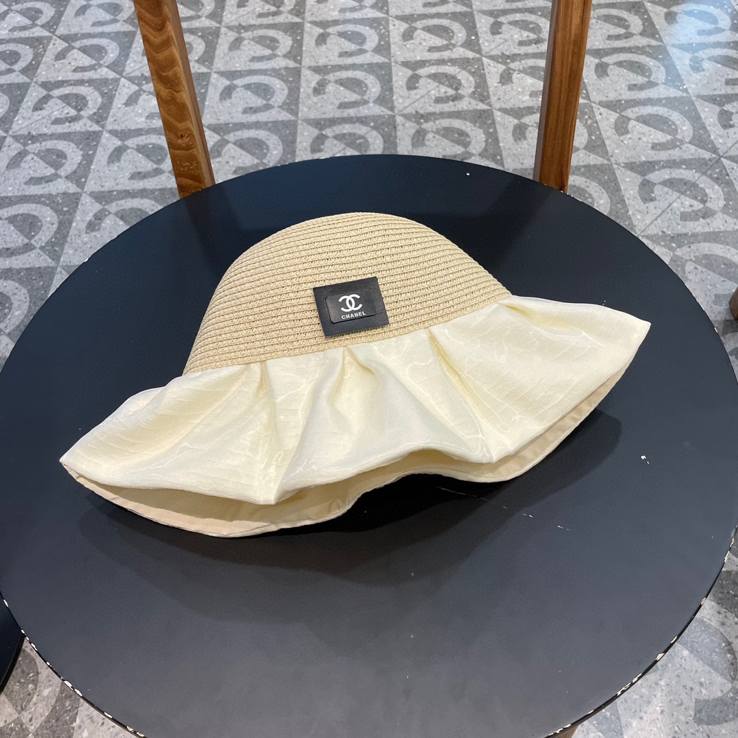 Chanel sombrero de sol para mujer, verano, protección UV, sombrero de paja con lazo, para exteriores, ala ancha, estilo…