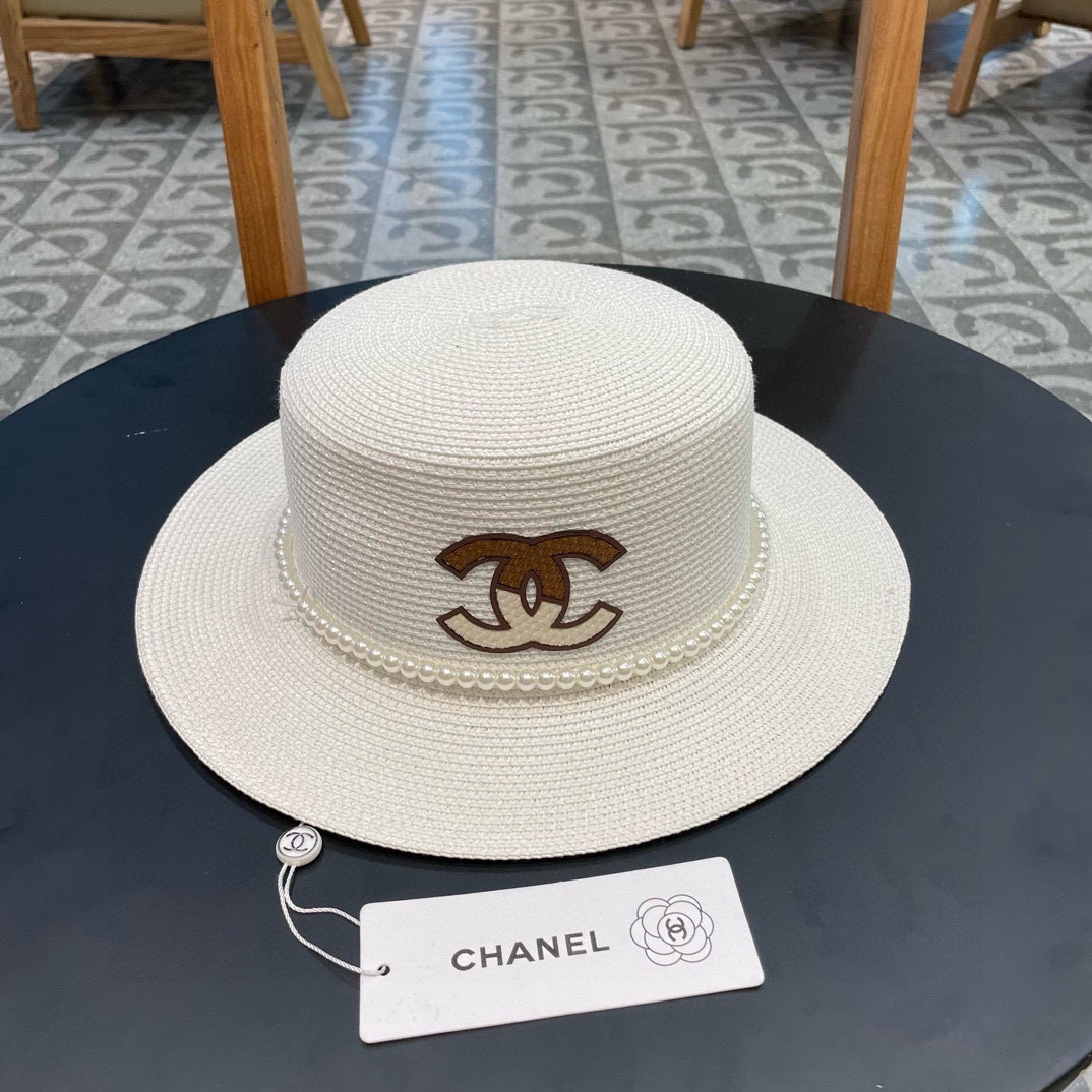 【CHANEL】 Nuevo sombrero de paja de copa plana 2024, estilo playero, sencillo y elegante, versátil～ primera opción para …