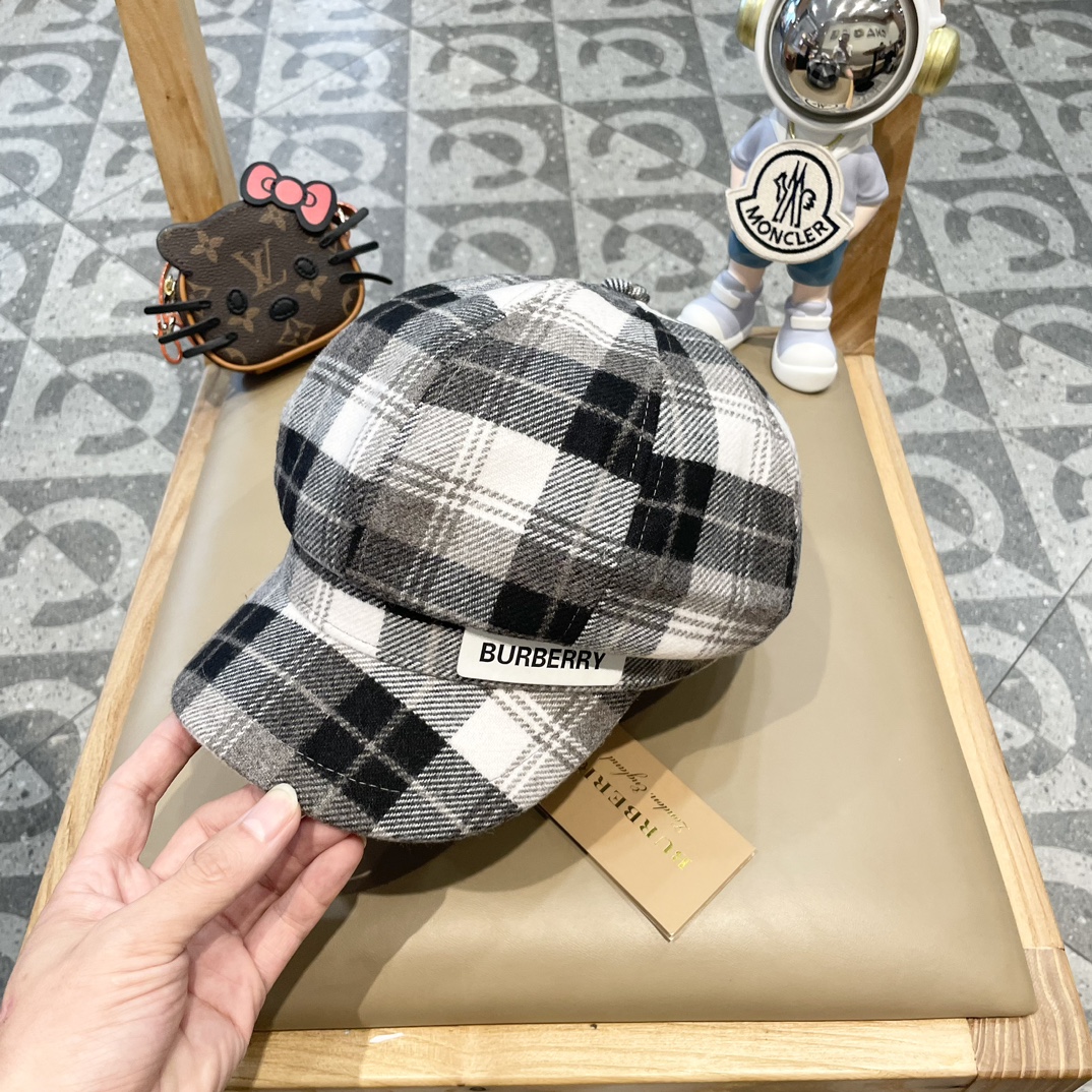 巴宝莉Burberry boina octogonal para mujer, boina de pintor estilo británico casual y versátil, gorra de plato de lana a cu…