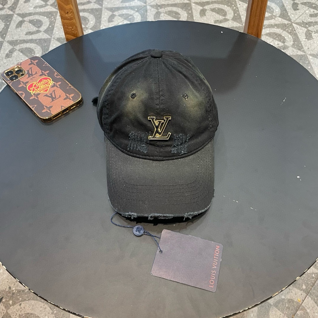 LV (Louis Vuitton) gorra de béisbol nueva de fábrica original, cuero grabado, molde 1:1 personalizado, tela vaquera ori…