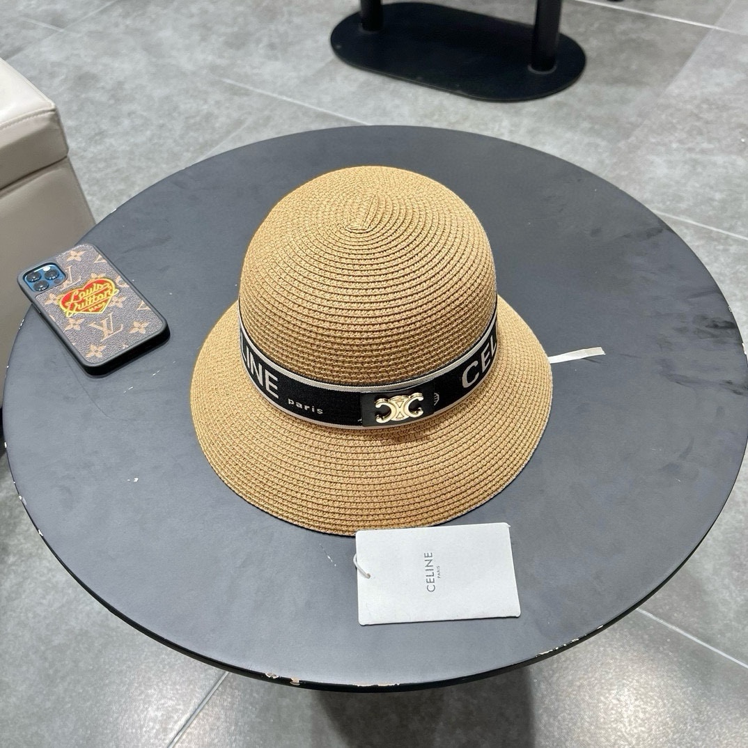 Celine Celine 2024 nuevo sombrero de paja redondo, tejido a mano, alta costura, mucho stock, circunferencia de cabeza 5…