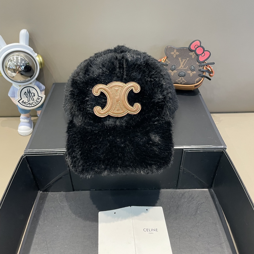 Gorra de visera de piel de Celine con arco del triunfo para mujer, de otoño e invierno, favorece la cara pequeña, forra…