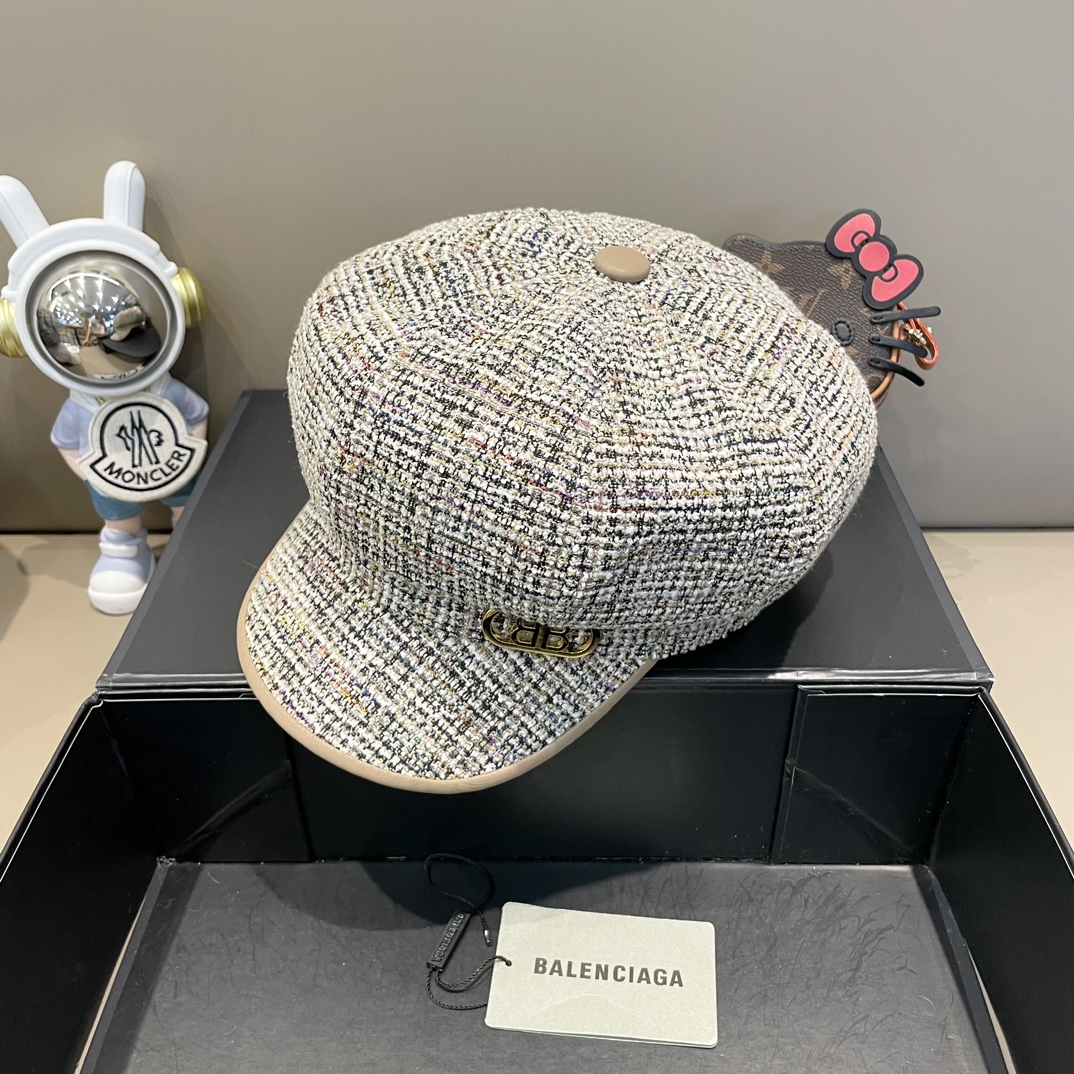 Nuevo sombrero octogonal de cuadros de Balenciaga para mujer, estilo británico de moda para primavera y otoño, sombrero…