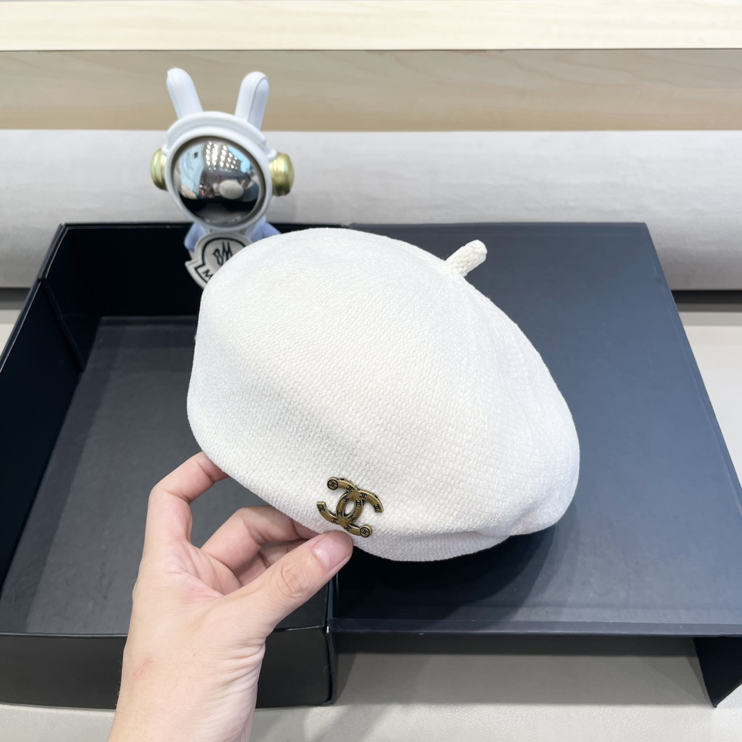 Gorra de canalé para mujer de Chanel, otoño e invierno, versátil, estilo británico retro, coreano, moda, para cabeza gr…
