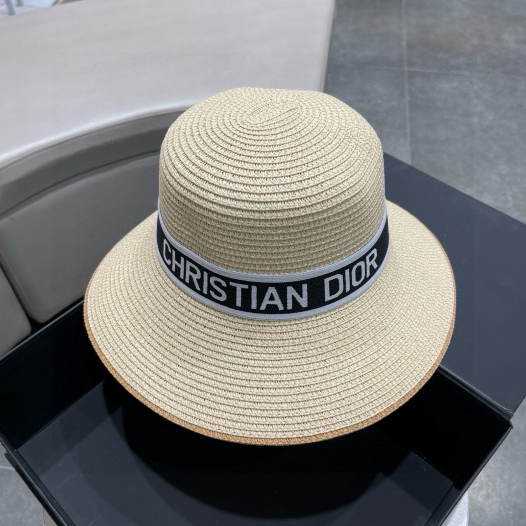 【DIOR迪奥】Sombrero de paja de ala ancha nuevo 2024 🤩 estilo playero, simple y elegante, ¡accesorio versátil! Primera opc…