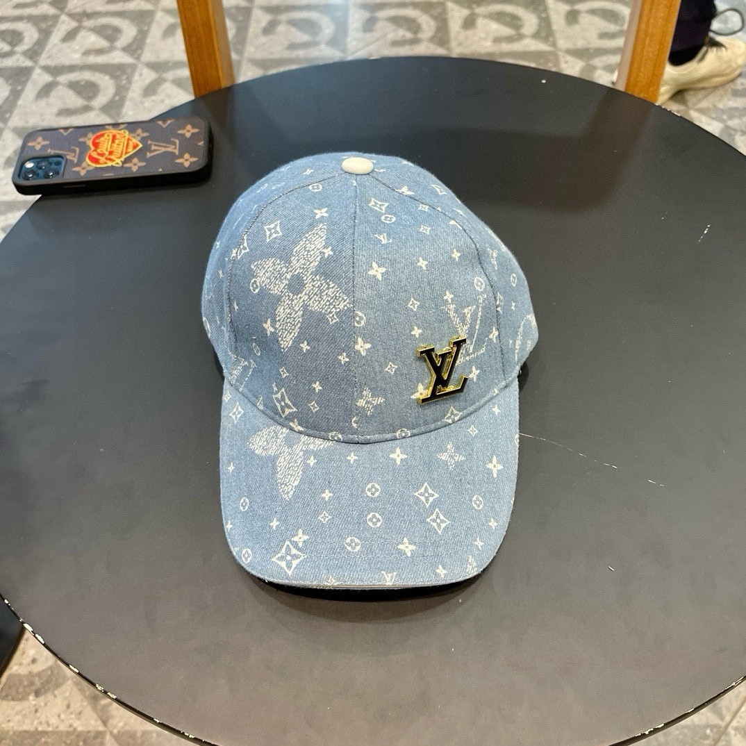 Gorra de béisbol nueva original de LV (Louis Vuitton), combinación de monograma, molde abierto 1:1, tela vaquera origin…