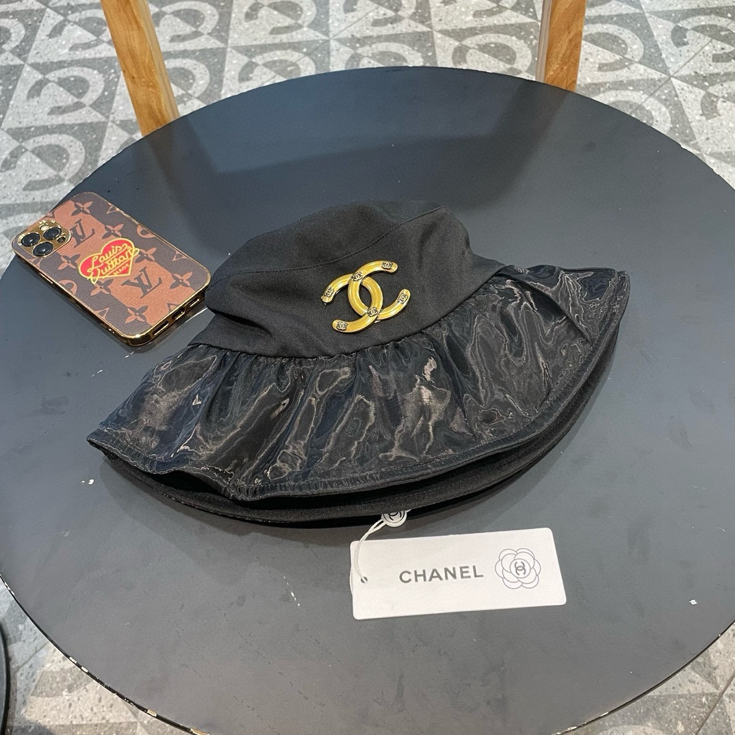 Chanel香奈儿大帽檐防晒帽女2024夏季新款甜美休闲渔夫帽遮阳遮脸防紫外线帽子
