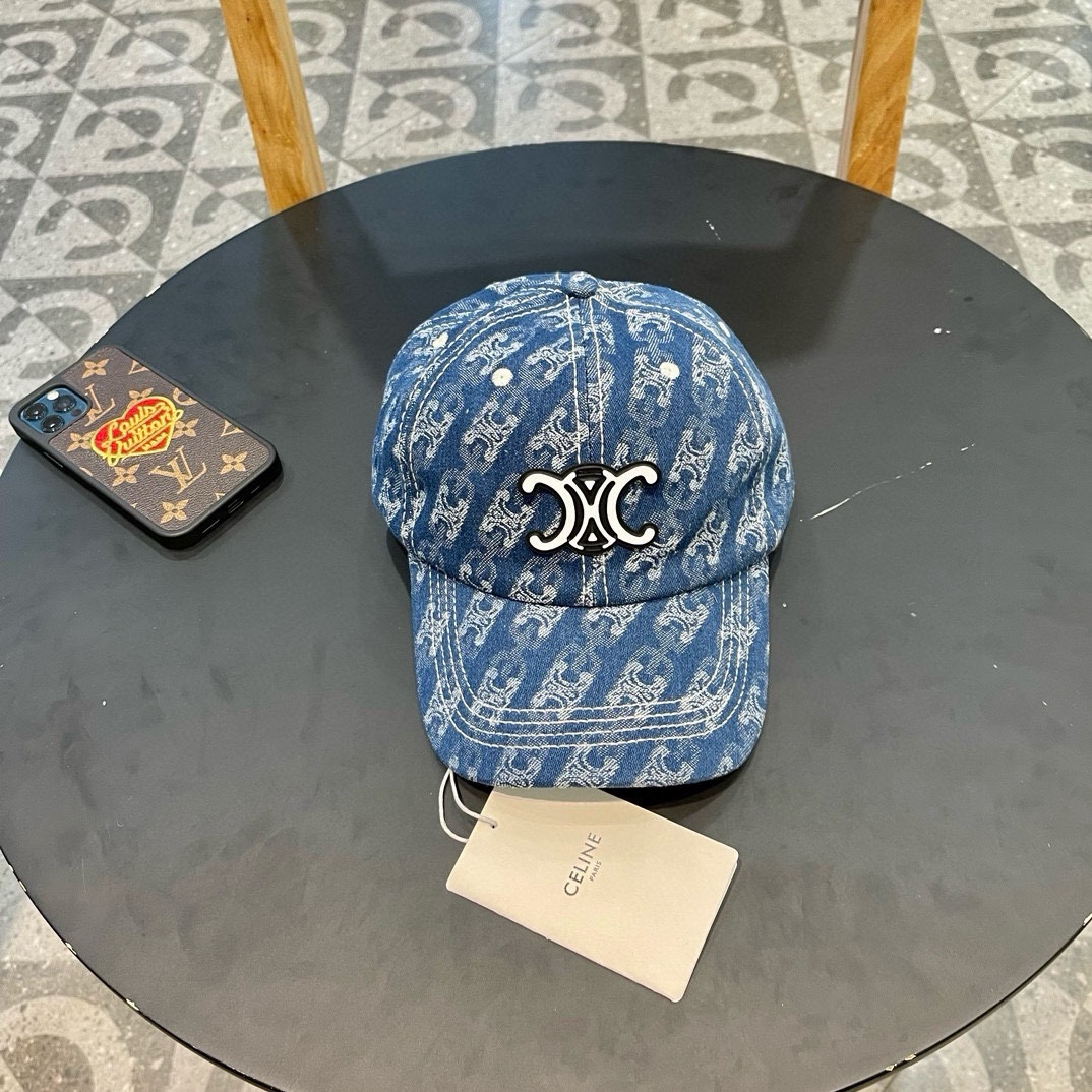 【CELINE赛琳】2024 Nuevo estilo de gorra de béisbol de mezclilla sencilla, envío sincronizado desde la tienda, estilo de ma…