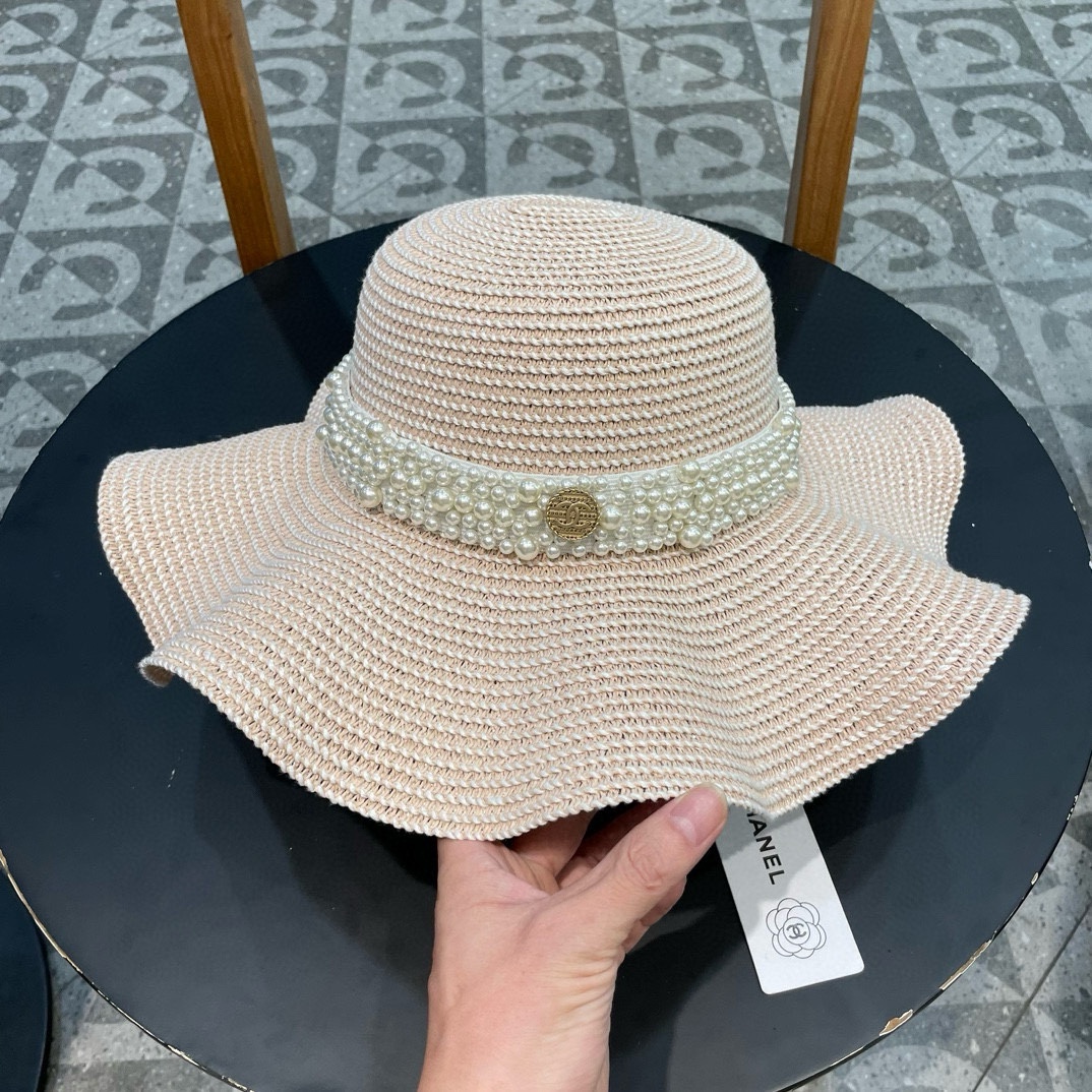 【CHANEL】Nuevo sombrero de paja de estilo pequeño y elegante para vacaciones, tejido apretado, artículo para salir y via…