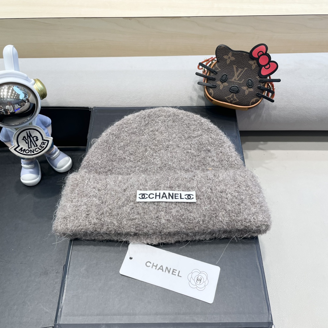 Gorra de punto gris y negro de Chanel, nuevo modelo 2024, para hombre, otoño e invierno, de algodón, abrigada, para cab…