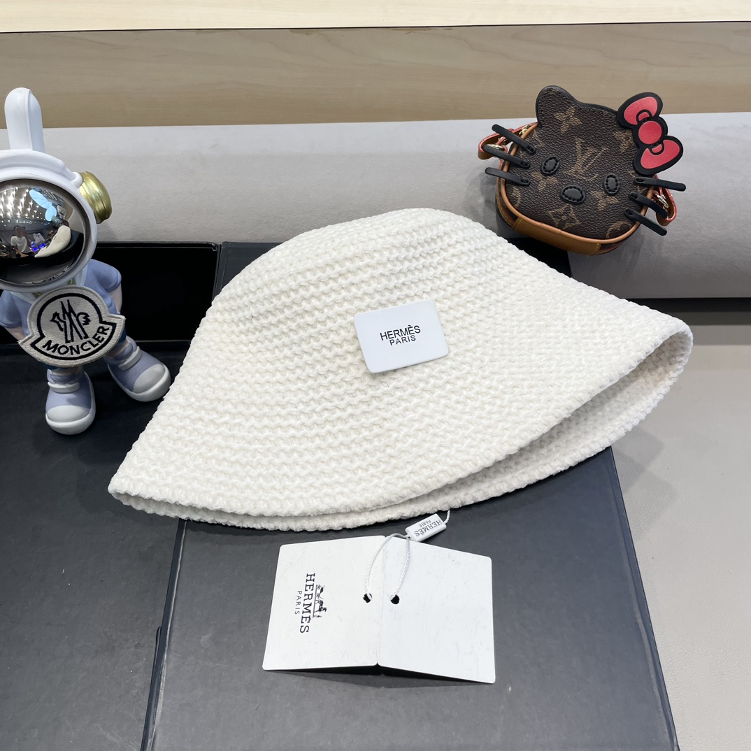 Sombrero de pescador de mujer Hermès estilo coreano de moda otoño/invierno, tejido, que cubre la cara, transpirable, mi…