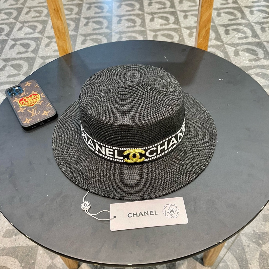 【CHANEL Chanel】Sombrero de paja de estilo pequeño fragante nuevo 2024, sombrero de ala ancha, estilo de playa, gran mar…