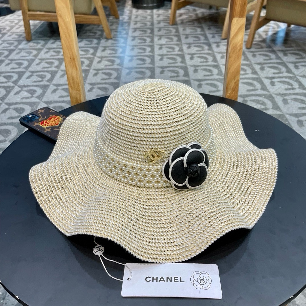 Chanel Chanel 2024 nuevo sombrero de paja de camelia, sombrero de ala ancha, simple y elegante, versátil, primera opció…