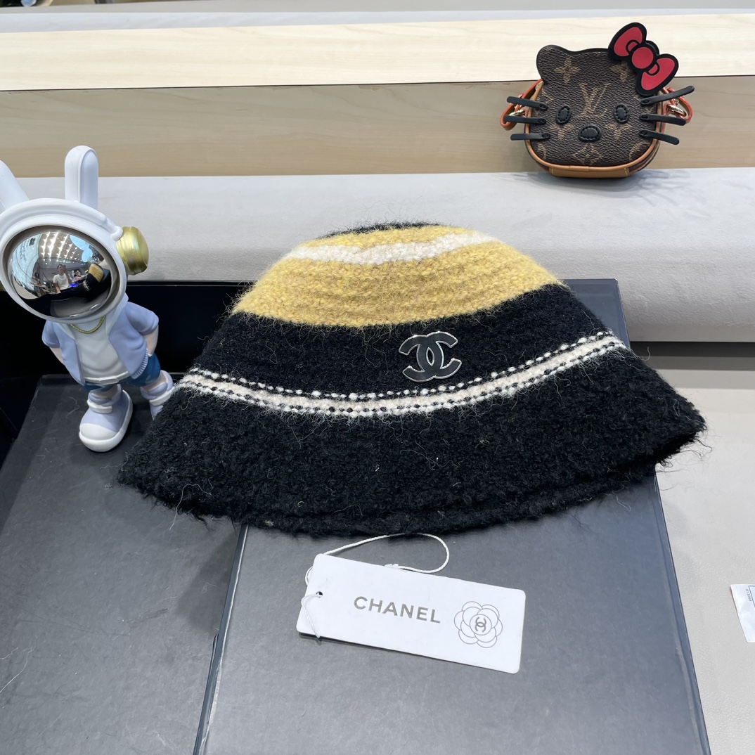 Chanel Chanel estilo coreano, sombrero de pescador de felpa multicolor, para mujer, otoño e invierno, versátil y cálido…