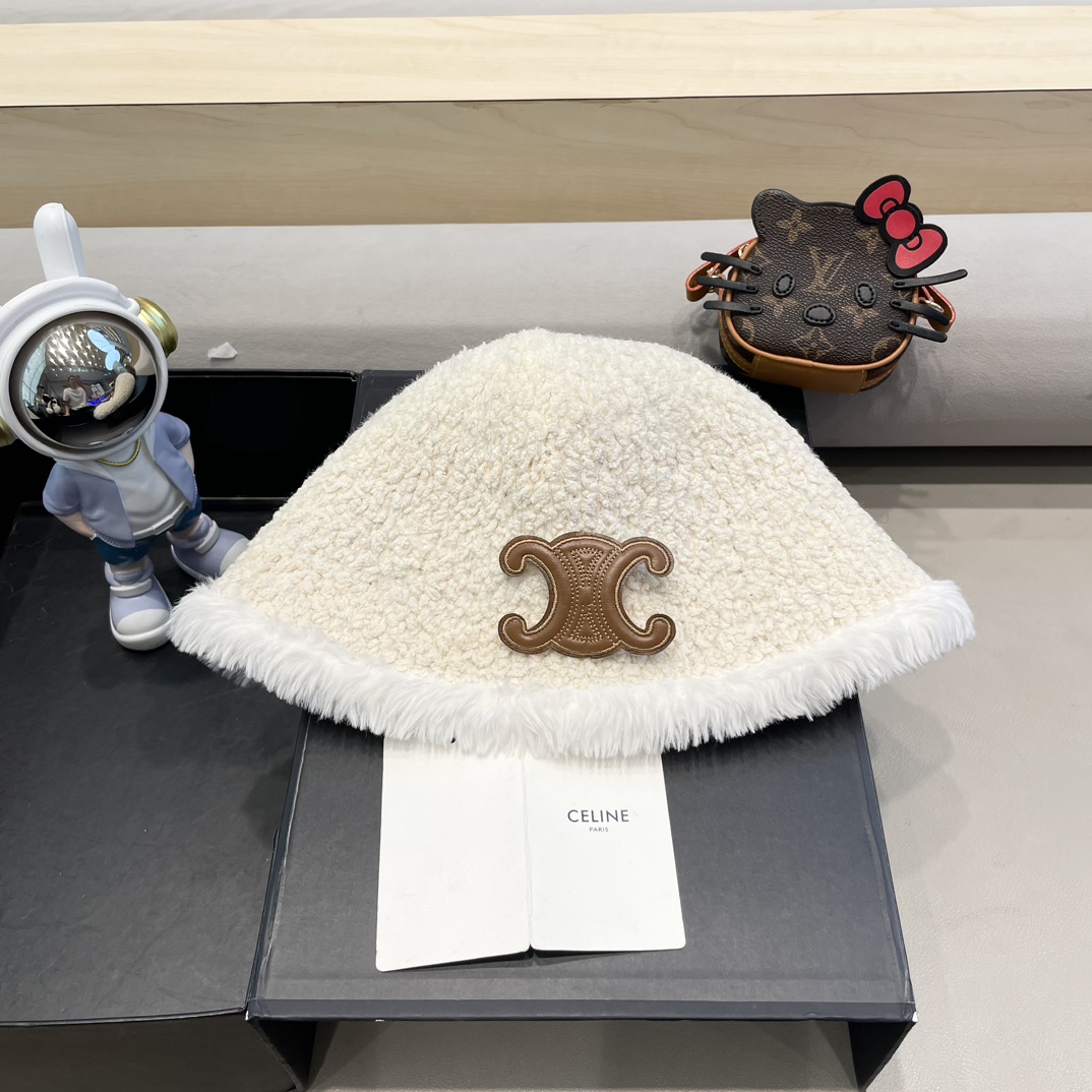 Sombrero de cubo de felpa de Celine para mujer, estilo coreano de otoño e invierno, favorece la cara pequeña, sombrero …