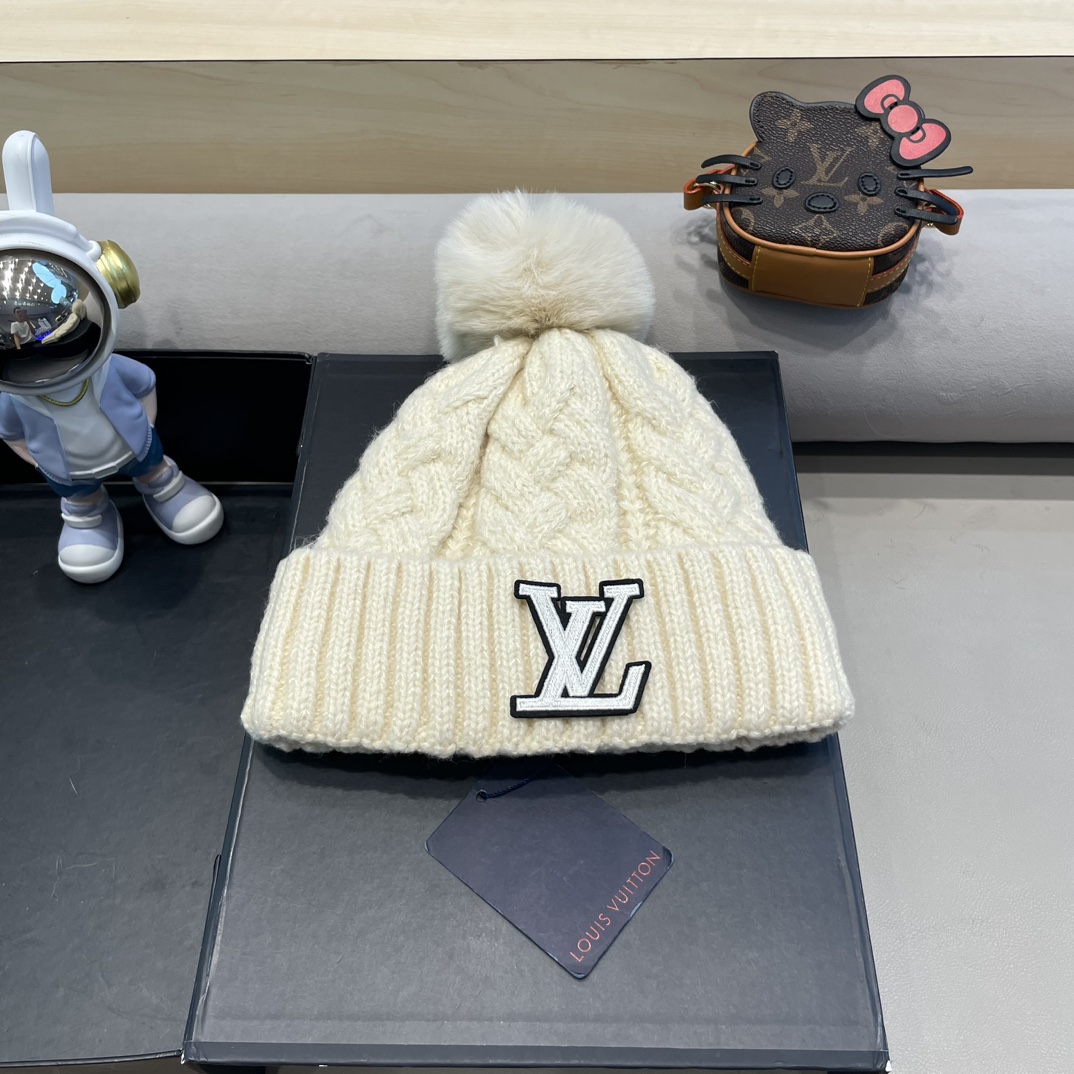 Gorro de punto forrado de Louis Vuitton lv para mujer, cálido y grueso para invierno, versátil, gorro frío a prueba de …