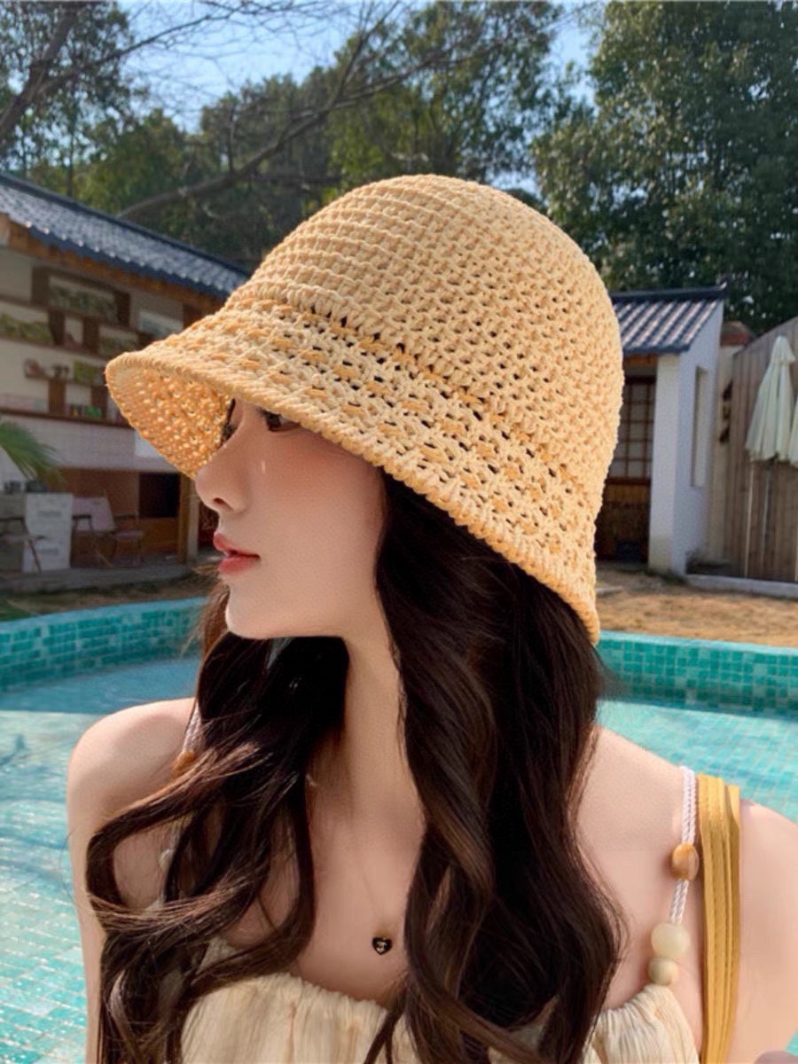 Céline cellne gorra de mujer nuevo estilo que hace la cara pequeña, sombrero de paja tejido para verano, protección sol…
