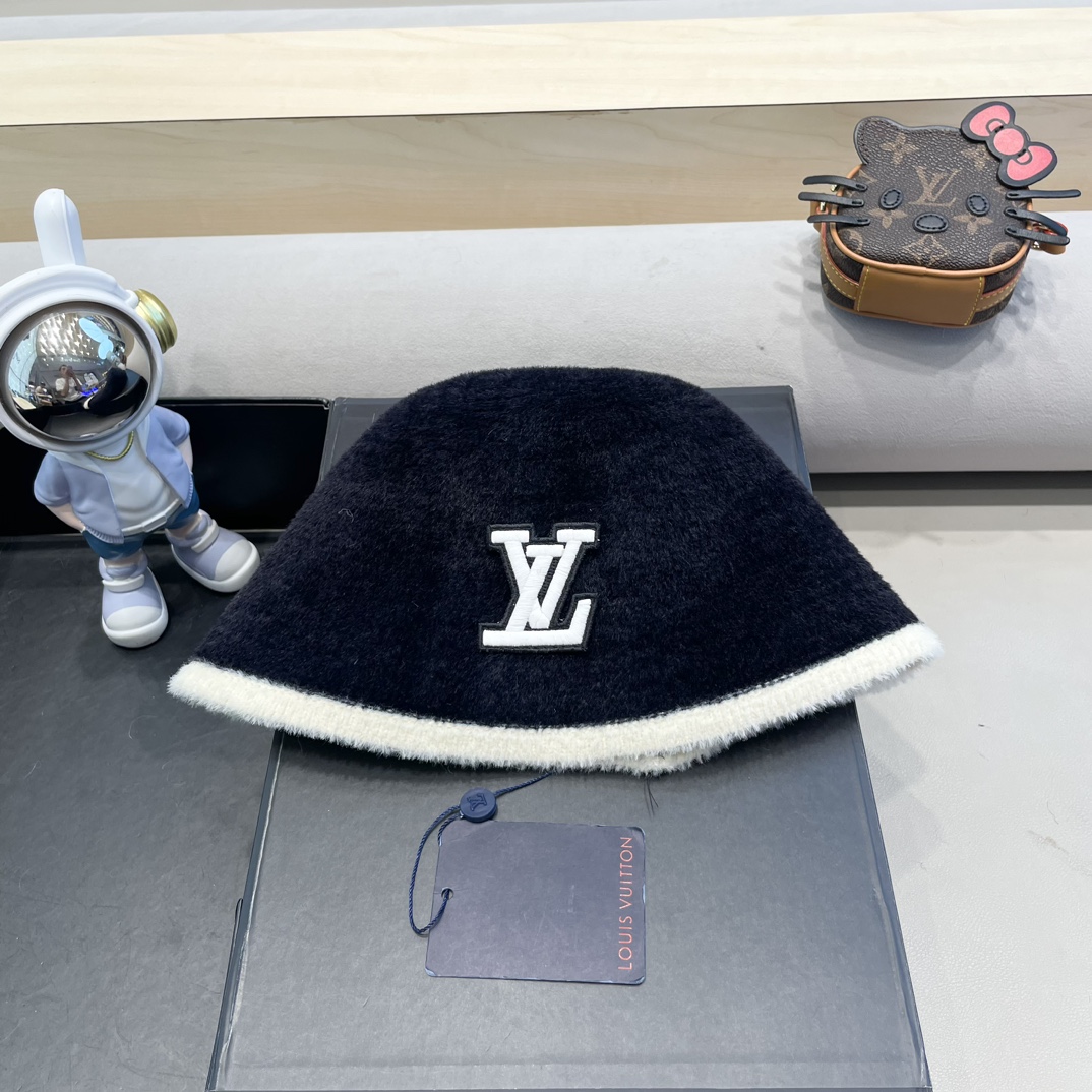 Sombrero de pescador de pelo Louis Vuitton lv para mujer, nuevo estilo de otoño e invierno 2024, casual y versátil, som…