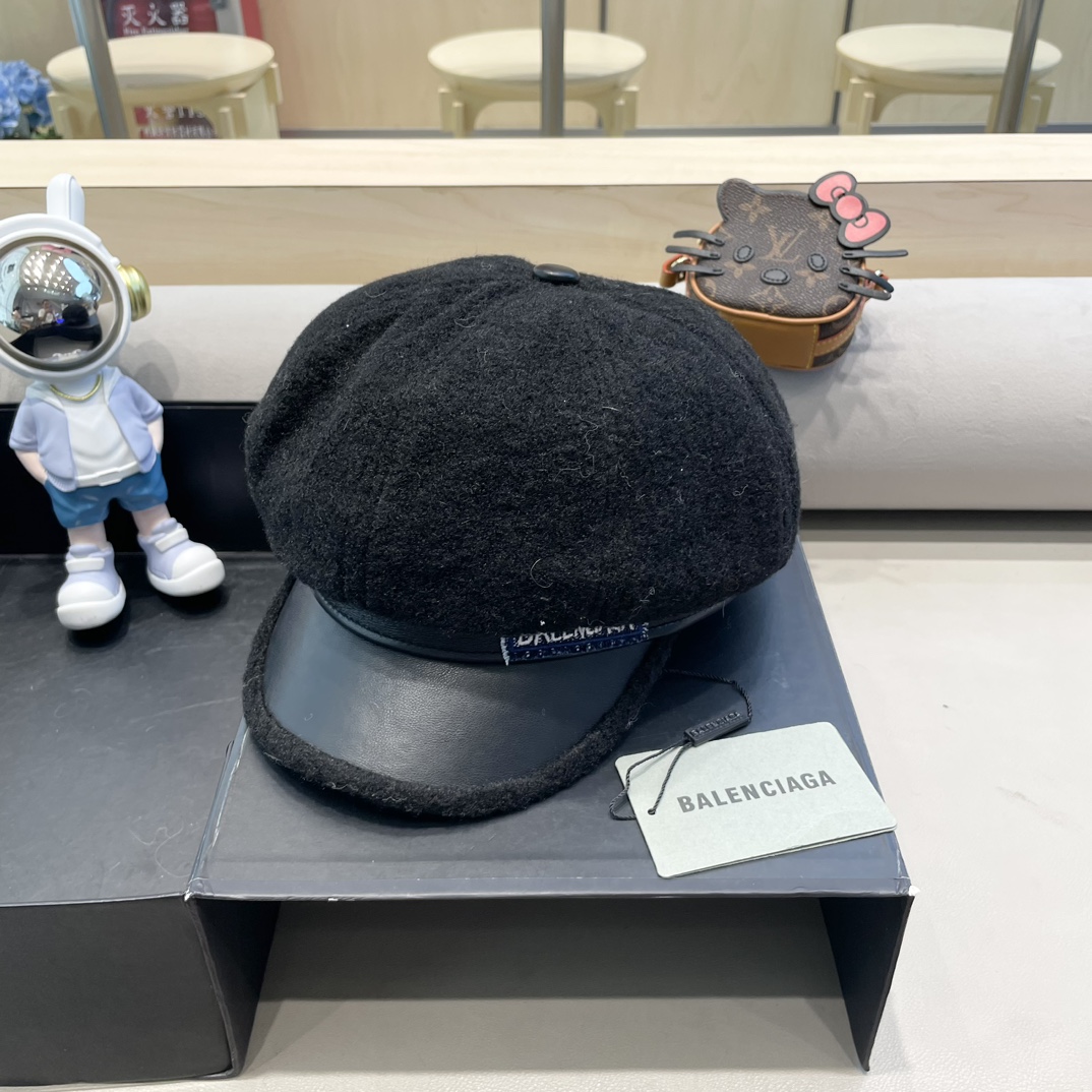 Gorra de terciopelo de cordero de Balenciaga para mujer, estilo octagonal, de otoño e invierno, de lana gruesa y cálida…
