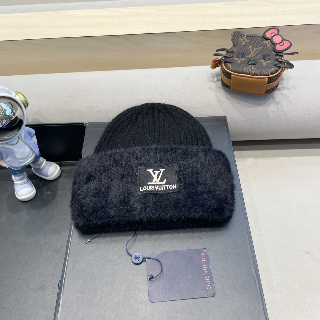 Gorro de punto con letras de pelo de imitación de visón Louis Vuitton lv nuevo estilo de otoño e invierno para mujer, g…
