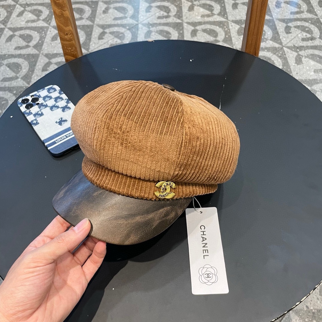 Sombrero de chico de periódico octagonal de pana Chanel, para mujer, otoño e invierno, Spany, moda coreana, lleno y con…