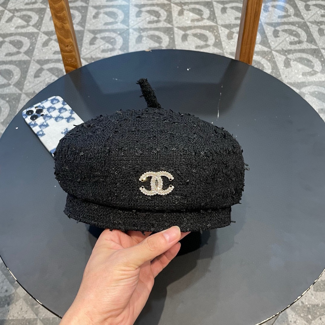 Boina de cuadros Chanel, estilo internet, para mujer, versátil, verano, delgada, para cabeza grande, sombrero retro, pi…