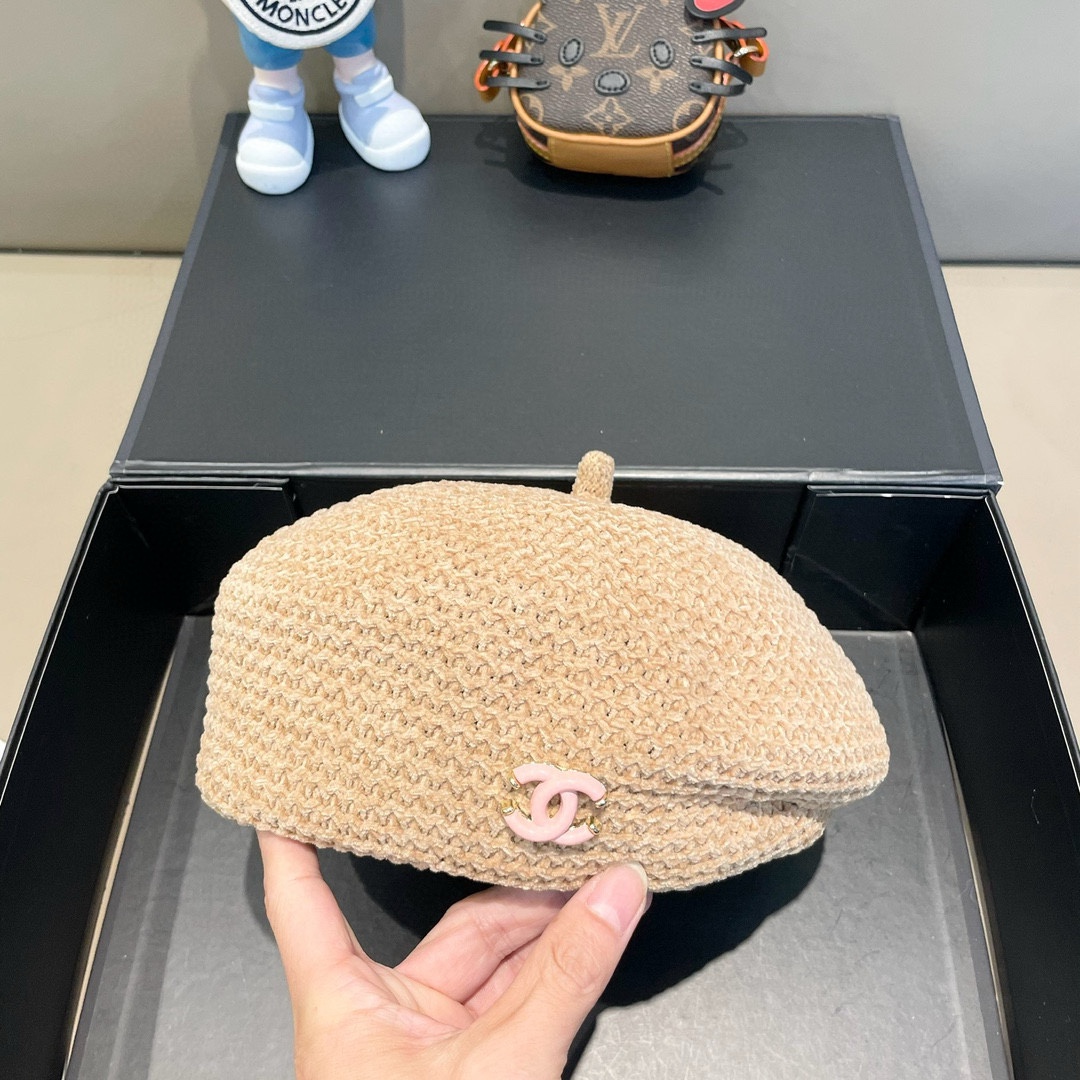 Boina de moda de Chanel para mujer, afina la cara, calada, estilo japonés, versátil, para otoño e invierno, transpirabl…