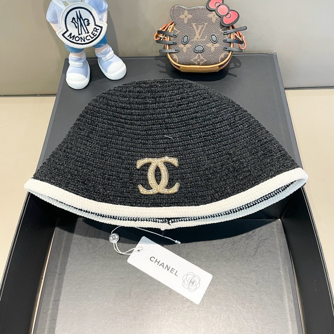 Sombrero de pescador de Chanel para mujer, afina la cara, de punto, para otoño e invierno, para cabezas grandes, cubre …