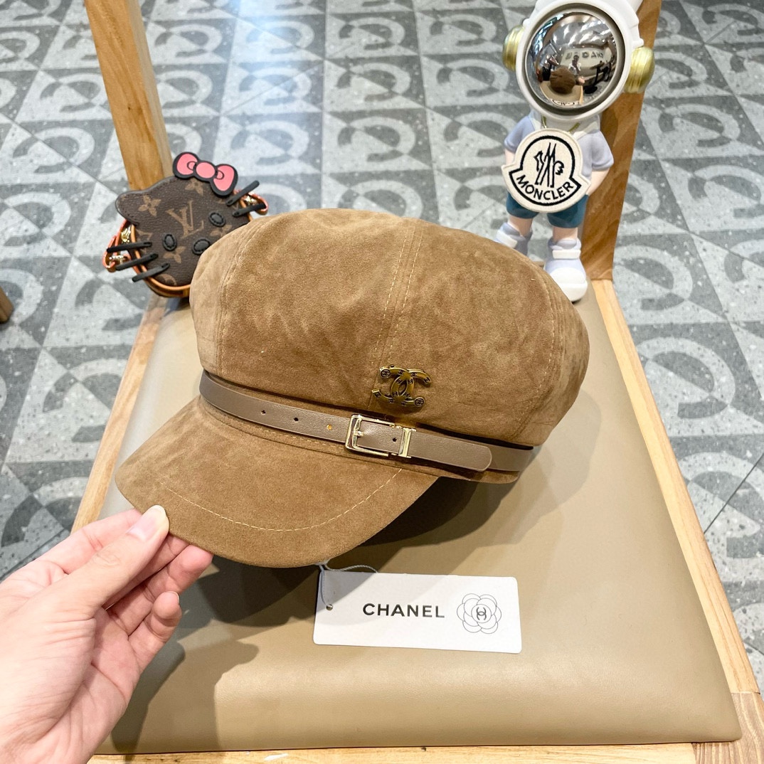 Boina de artista nueva de Chanel 2024, para mujer, negra, casual, afina la cara, estilo octogonal, con visera, moderna.