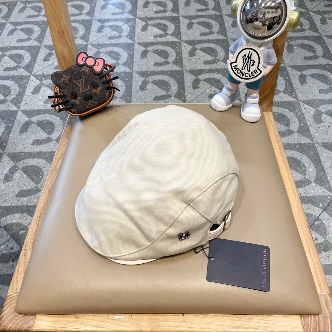 lv路易威登鸭舌帽纯白复古- 画家贝雷帽迪斯科蹦迪tu酷帽男女可调节前进帽子