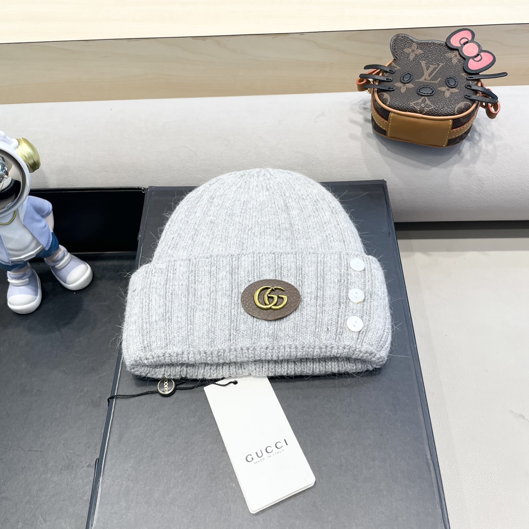 Guchi Gucci gorro de punto con botones y rayas para mujer de gran circunferencia, abrigado de otoño e invierno, verde q…
