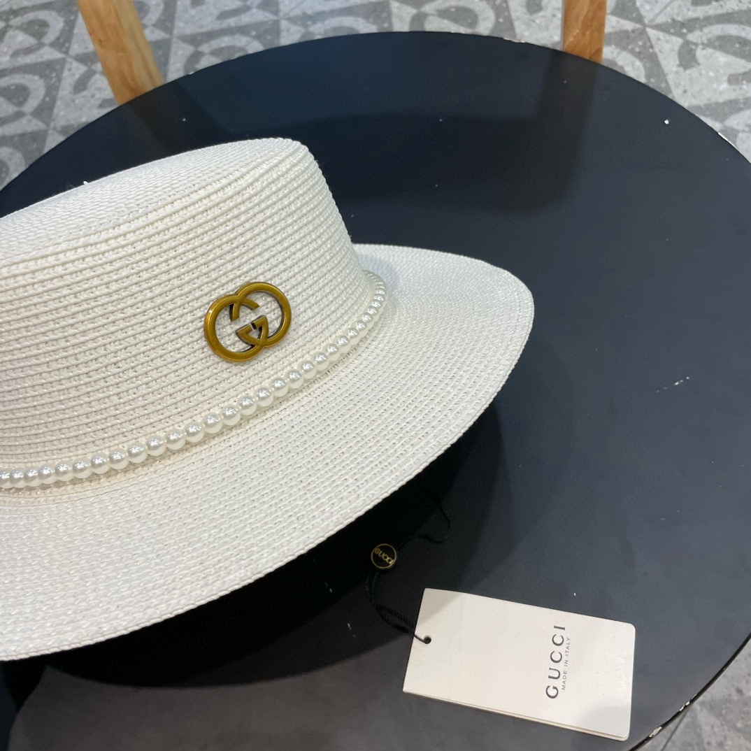  Gucci古奇新款草帽，平顶礼帽，进口植草制作，头围57cm