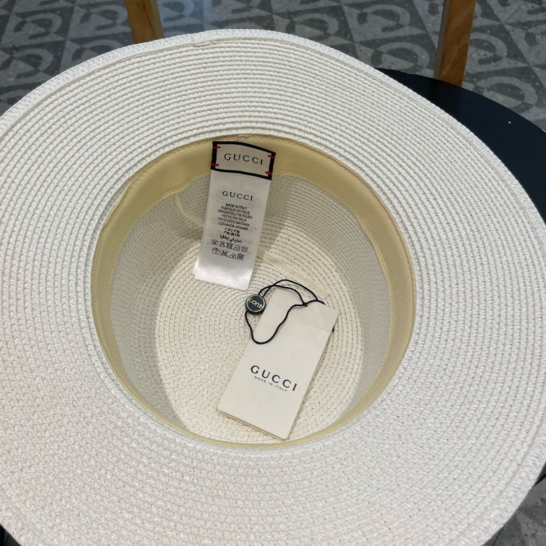  Gucci古奇新款草帽，平顶礼帽，进口植草制作，头围57cm