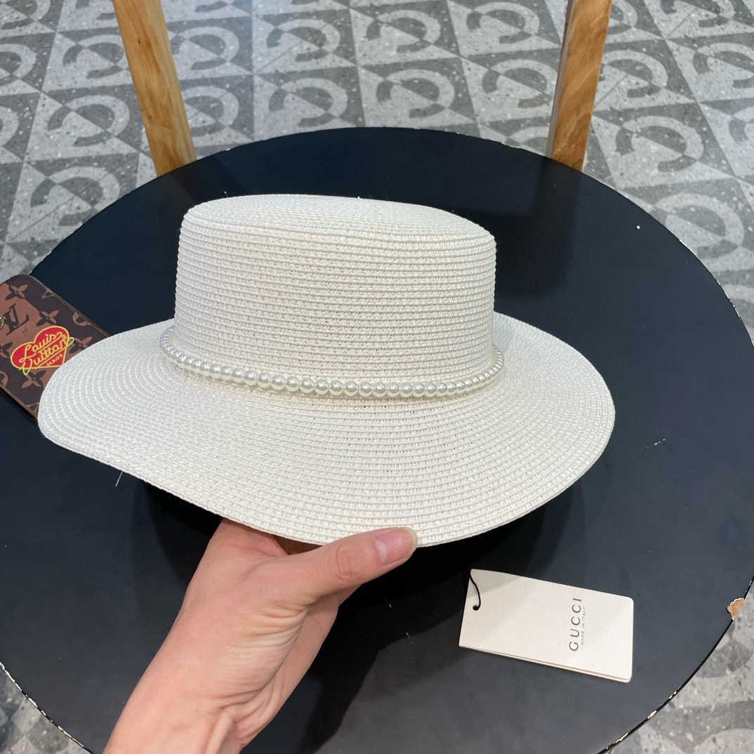  Gucci古奇新款草帽，平顶礼帽，进口植草制作，头围57cm