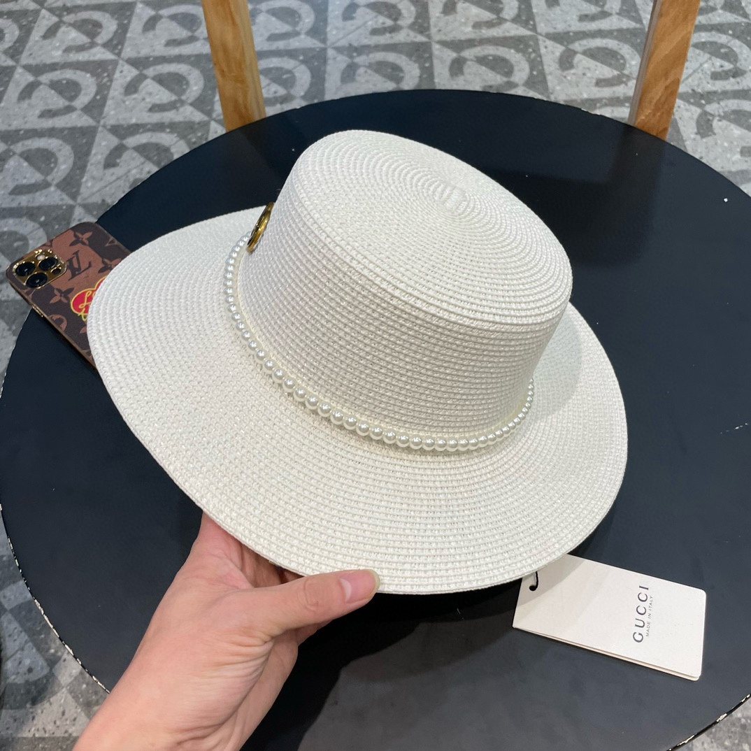  Gucci古奇新款草帽，平顶礼帽，进口植草制作，头围57cm