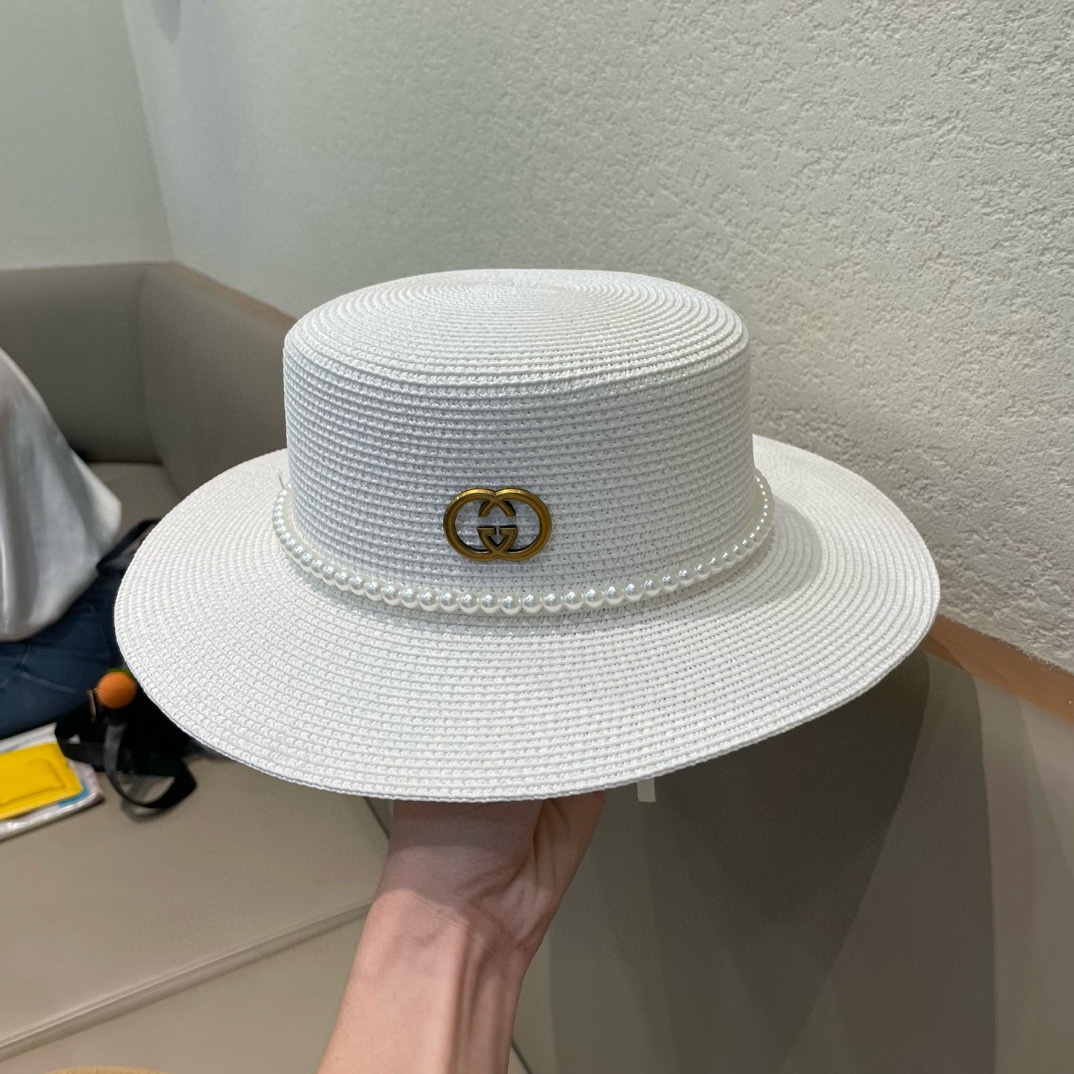  Gucci古奇新款草帽，平顶礼帽，进口植草制作，头围57cm