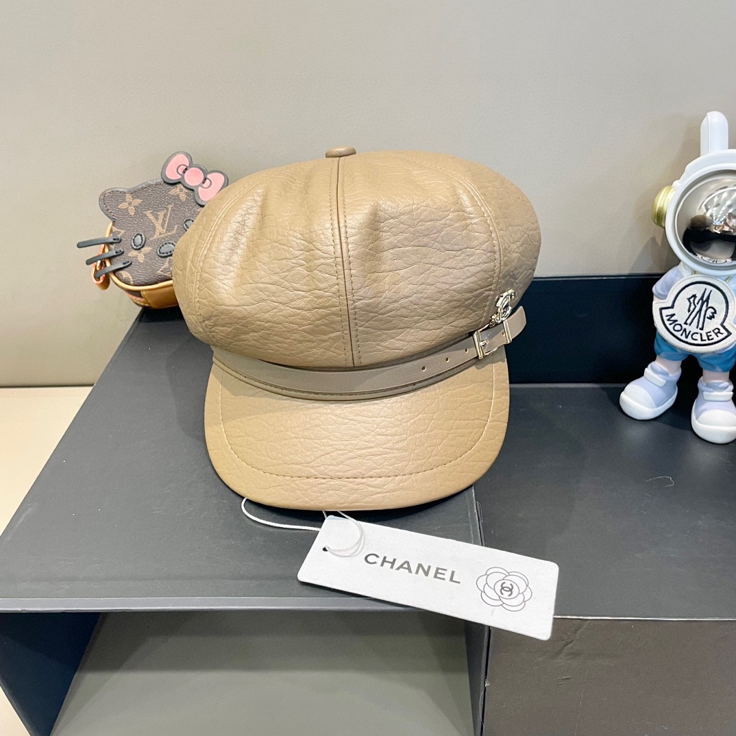 Chanel boina octagonal de cuero, boina de cuero PU con mucha textura, la forma del sombrero es realmente perfecta, la a…
