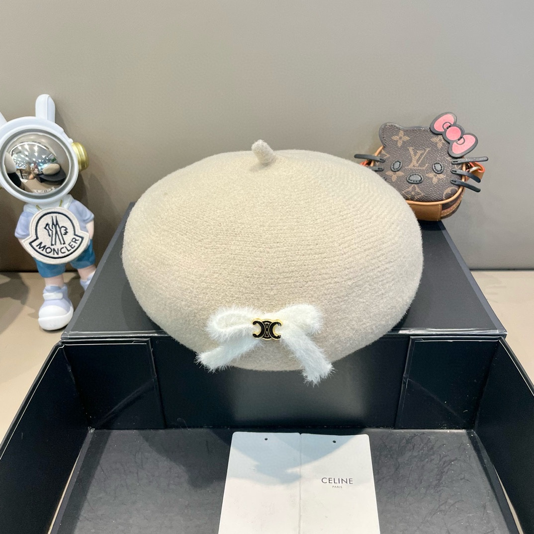 celine 2024 nuevo estilo Maillard, boina bordada con lazo, para mujer, versátil, hace la cara más pequeña, sombrero de …