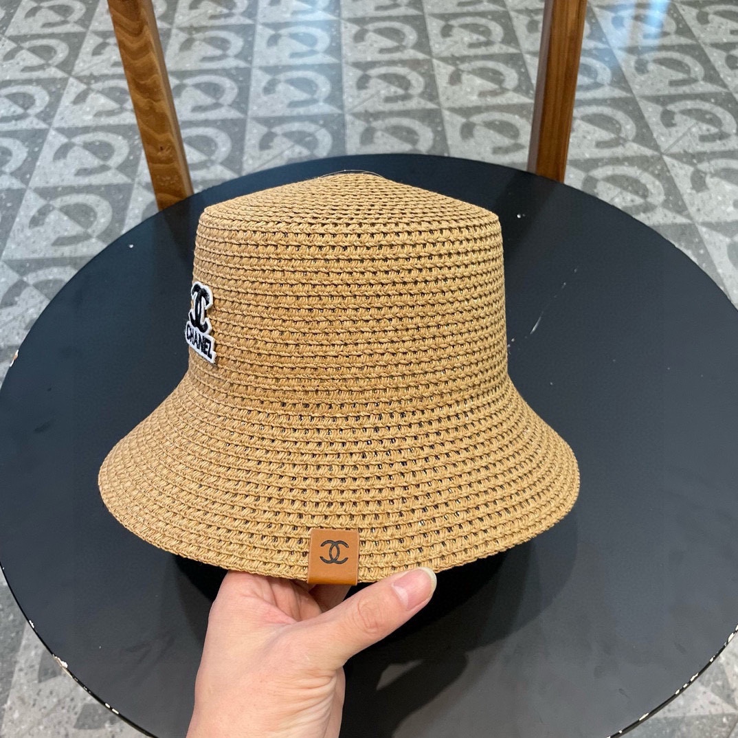 Chanel香奈儿春夏草帽新款镂空透气渔夫帽针织定型小桶帽