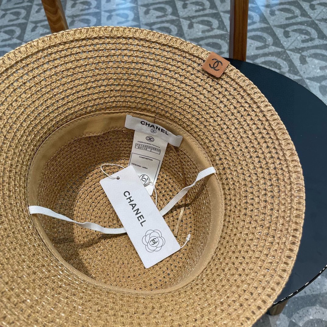 Chanel香奈儿春夏草帽新款镂空透气渔夫帽针织定型小桶帽