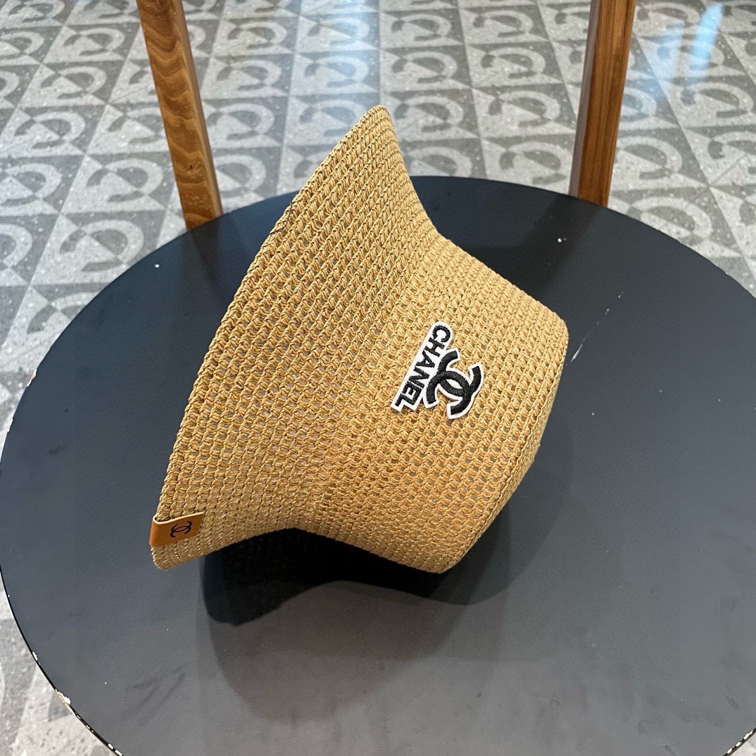 Chanel香奈儿春夏草帽新款镂空透气渔夫帽针织定型小桶帽